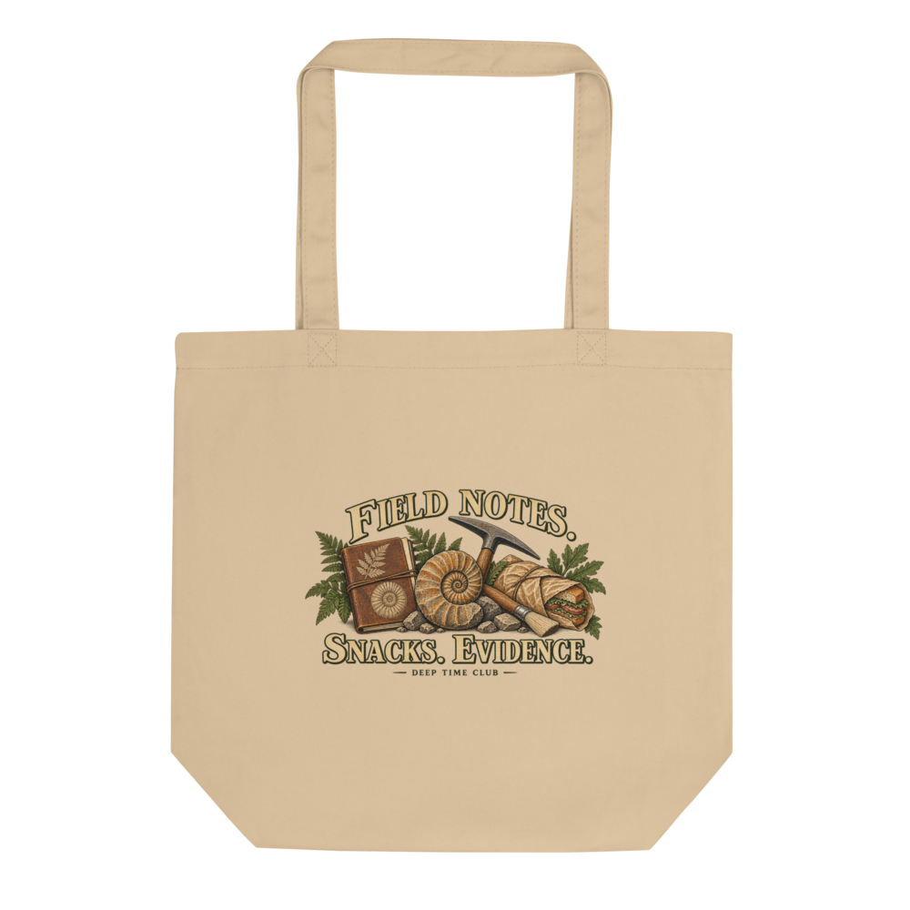 Field Notes. Snacks. Evidence. Tote supplier-rendered front view in Oyster