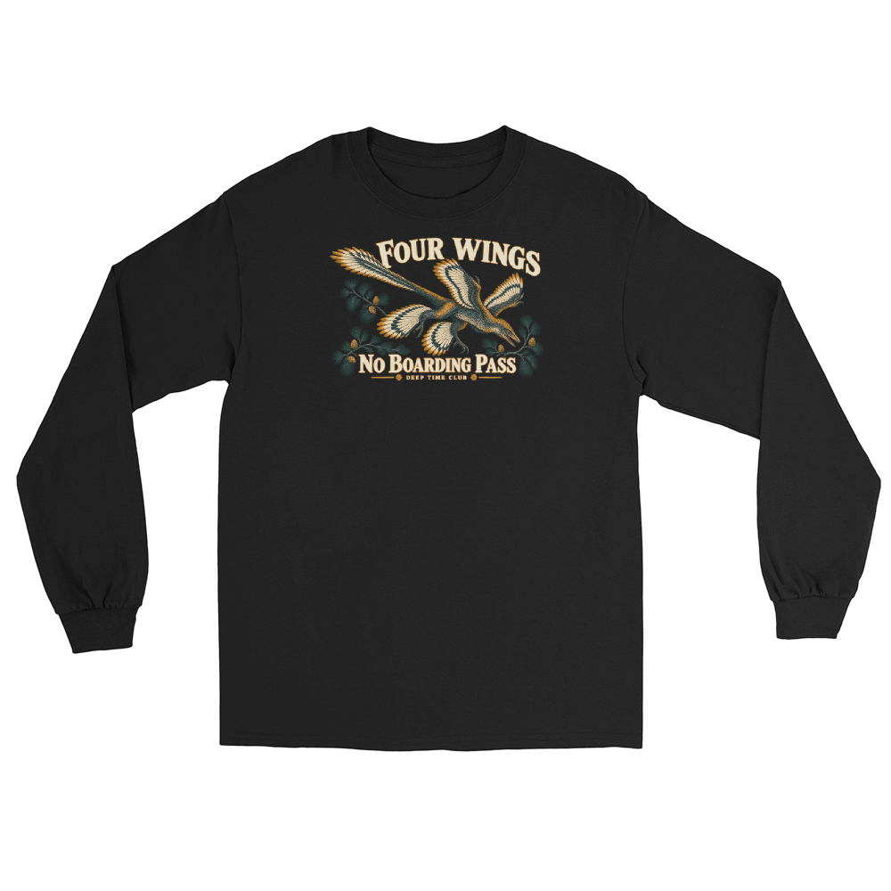 Four Wings. No Boarding Pass. Long Sleeve supplier-rendered front view in Black