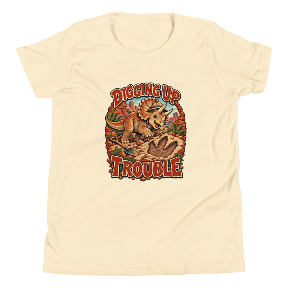 Digging Up Trouble Tee supplier-rendered product view in Natural