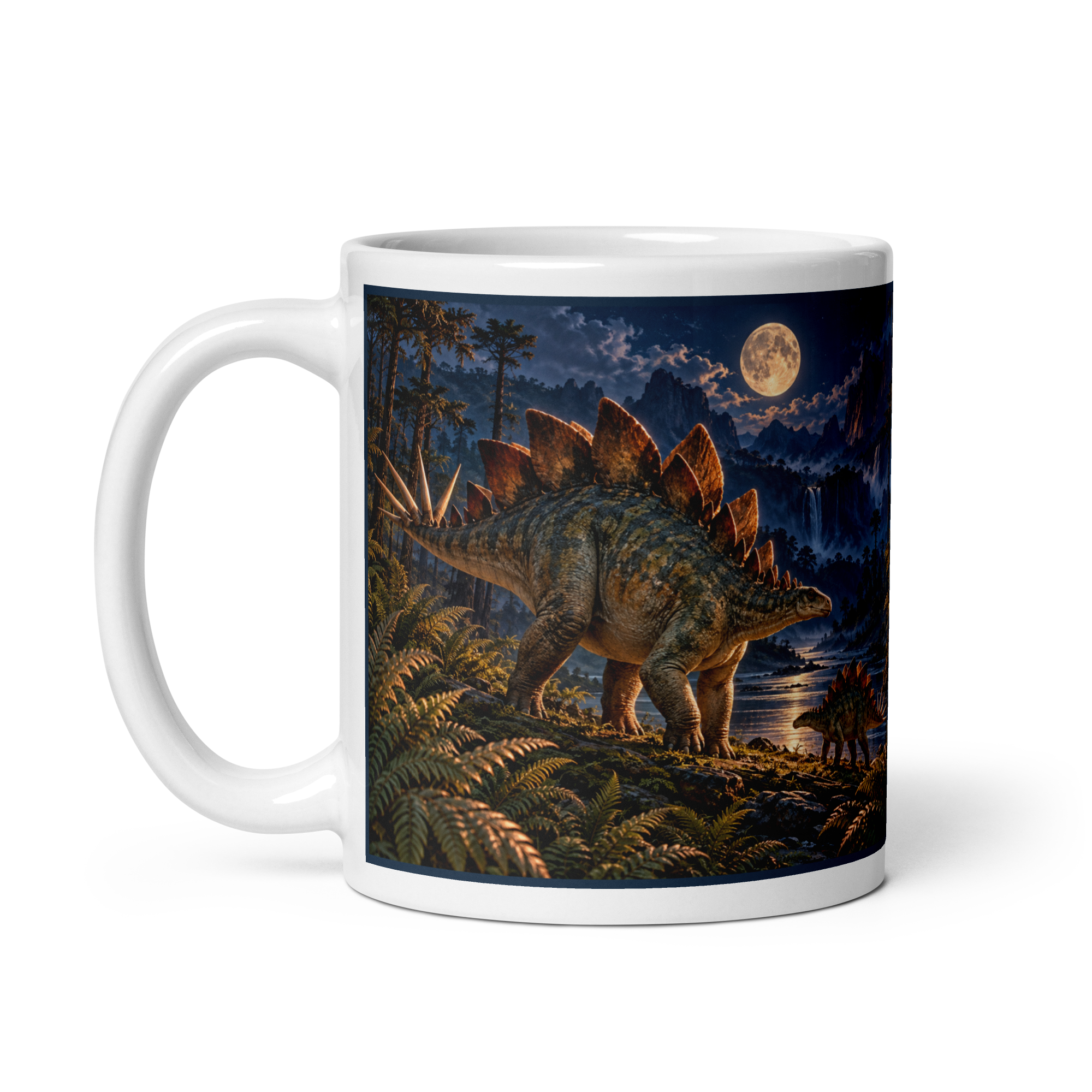 Printful preview of Jurassic Moonlight Wrap Mug, 11 oz, white handle and interior