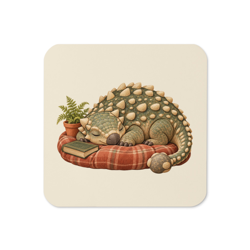 Slow Sunday Ankylosaurus Coaster, one cream cork-back coaster