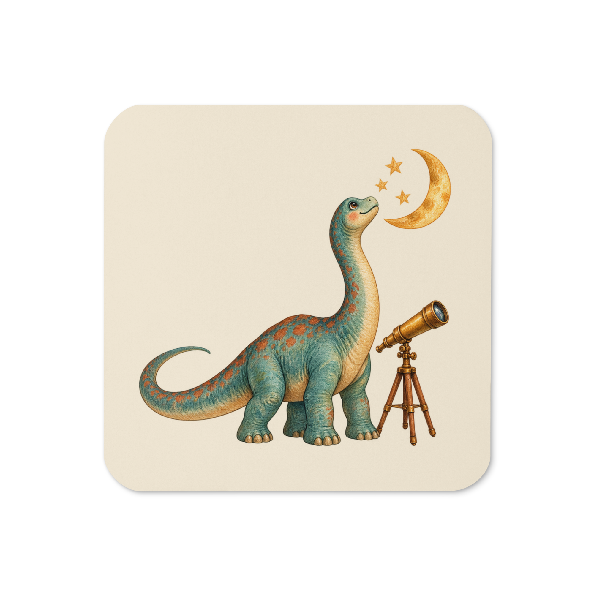Stargazer Sauropod Coaster, one cream cork-back coaster