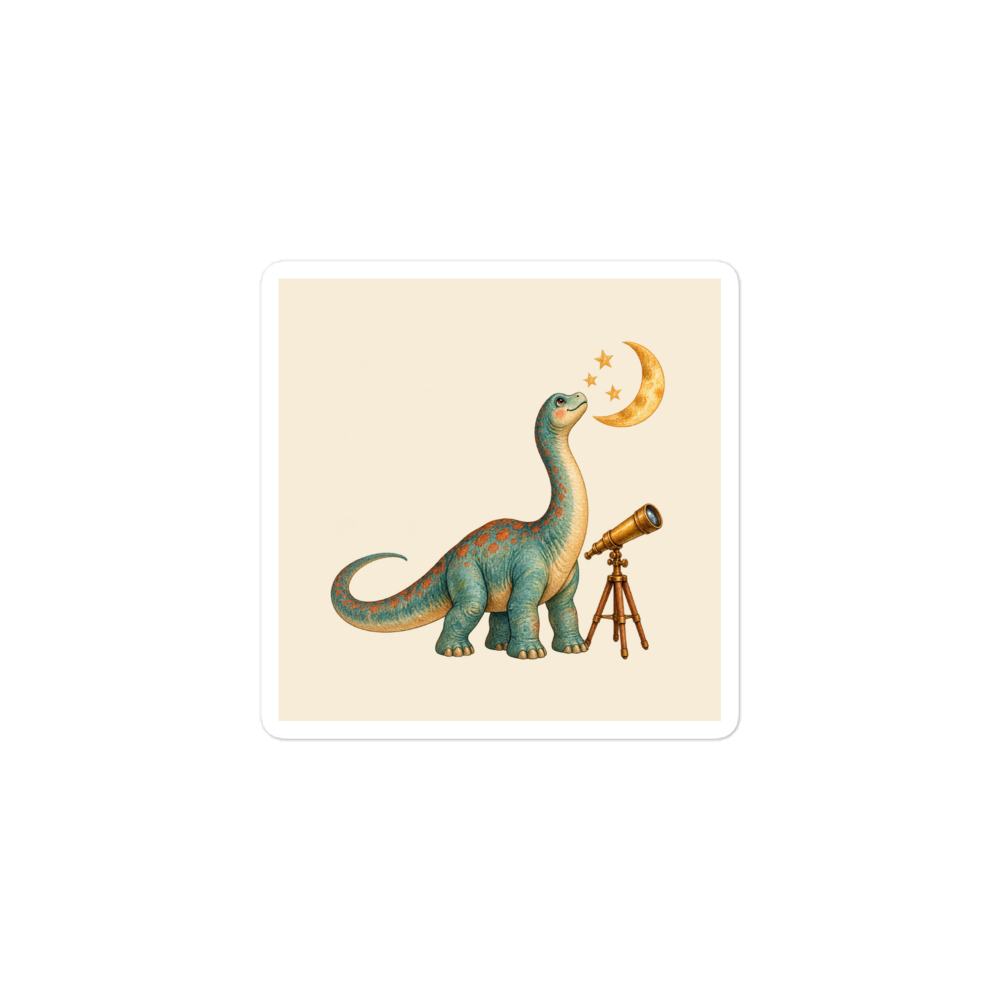 Stargazer Sauropod Sticker, one cream-backed square vinyl sticker with a white border