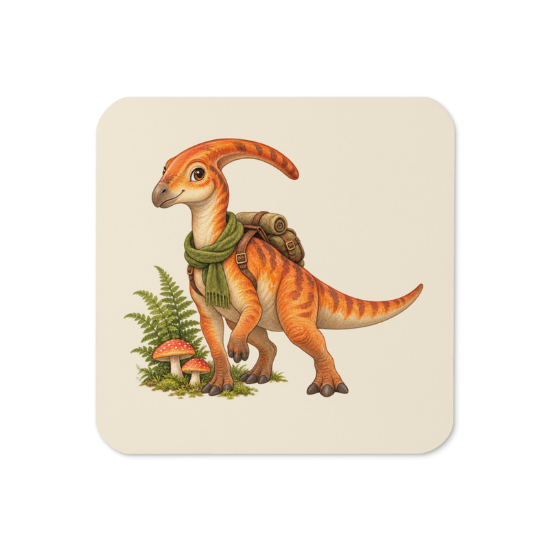 Trail Buddy Parasaurolophus Coaster, one cream cork-back coaster
