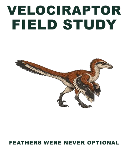 Close view of the original Velociraptor Field Study Tee graphic