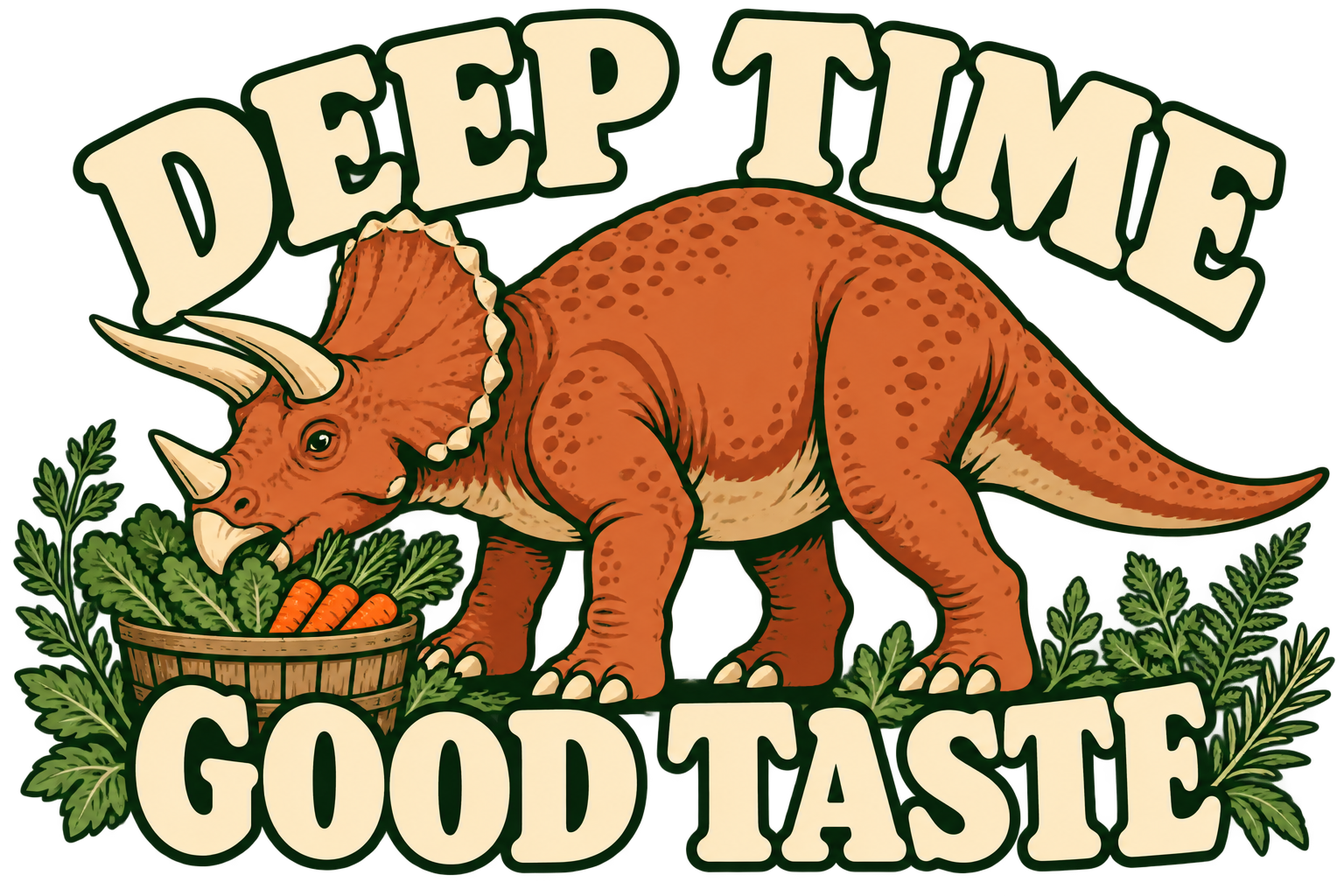 Close view of the original Deep Time. Good Taste. Tote graphic
