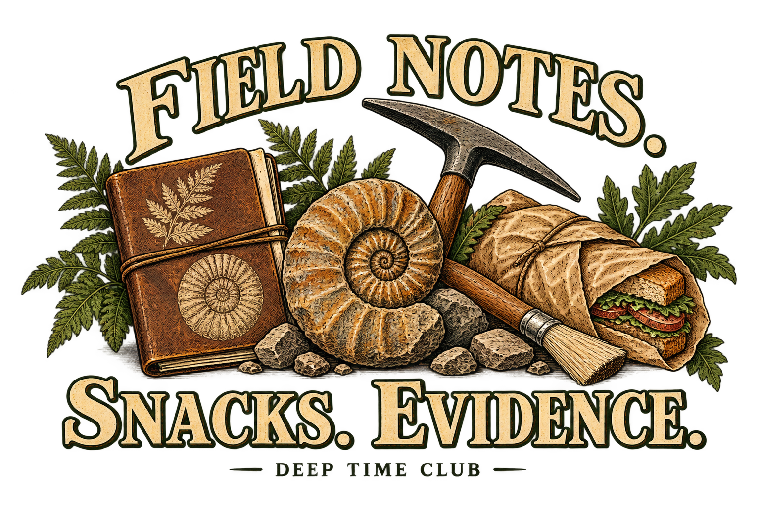 Close view of the original Field Notes. Snacks. Evidence. Tote graphic