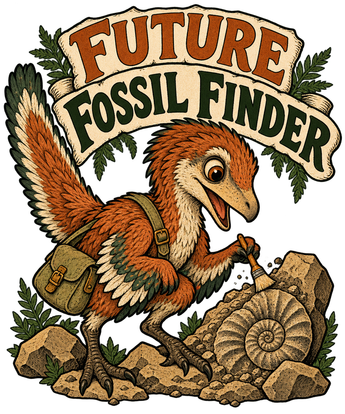 Close view of the original Future Fossil Finder Tee graphic