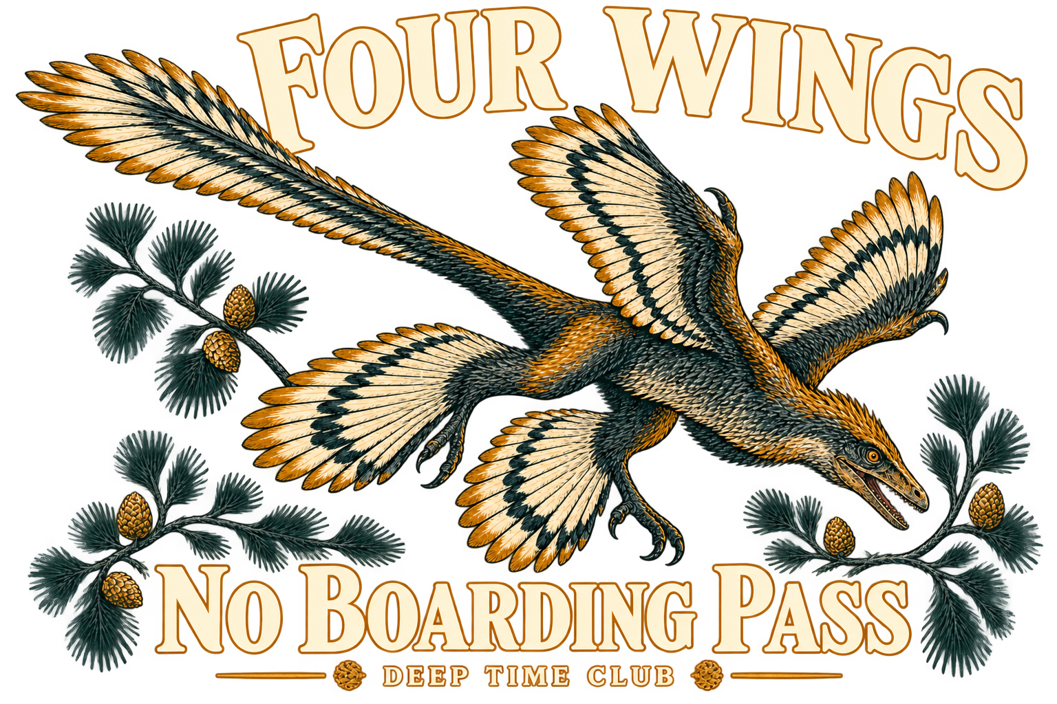 Close view of the original Four Wings. No Boarding Pass. Long Sleeve graphic