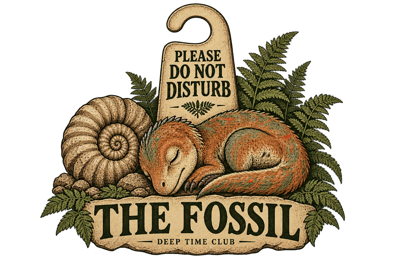 Close view of the original Please Do Not Disturb the Fossil Hoodie graphic