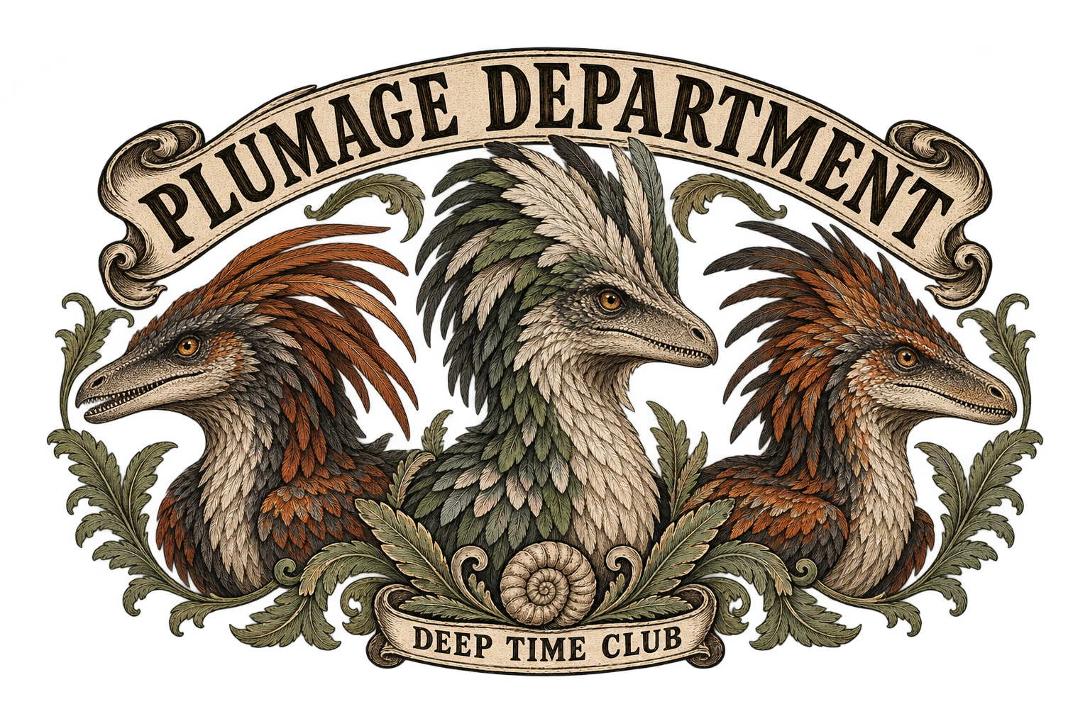 Close view of the original Plumage Department Sweatshirt graphic