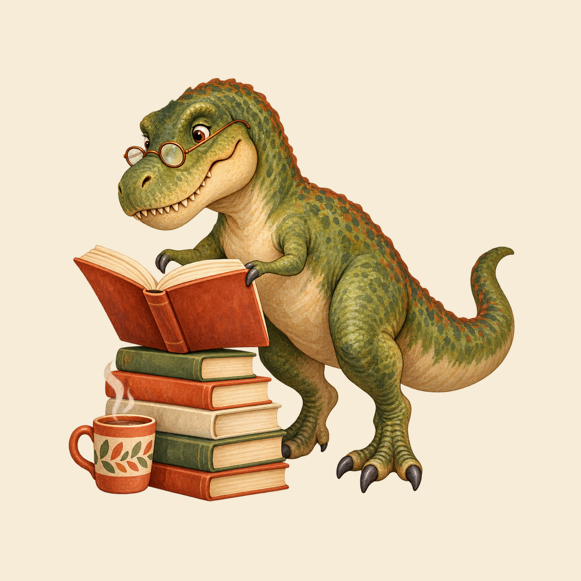 Close view of the original Book Club T. rex Coaster graphic