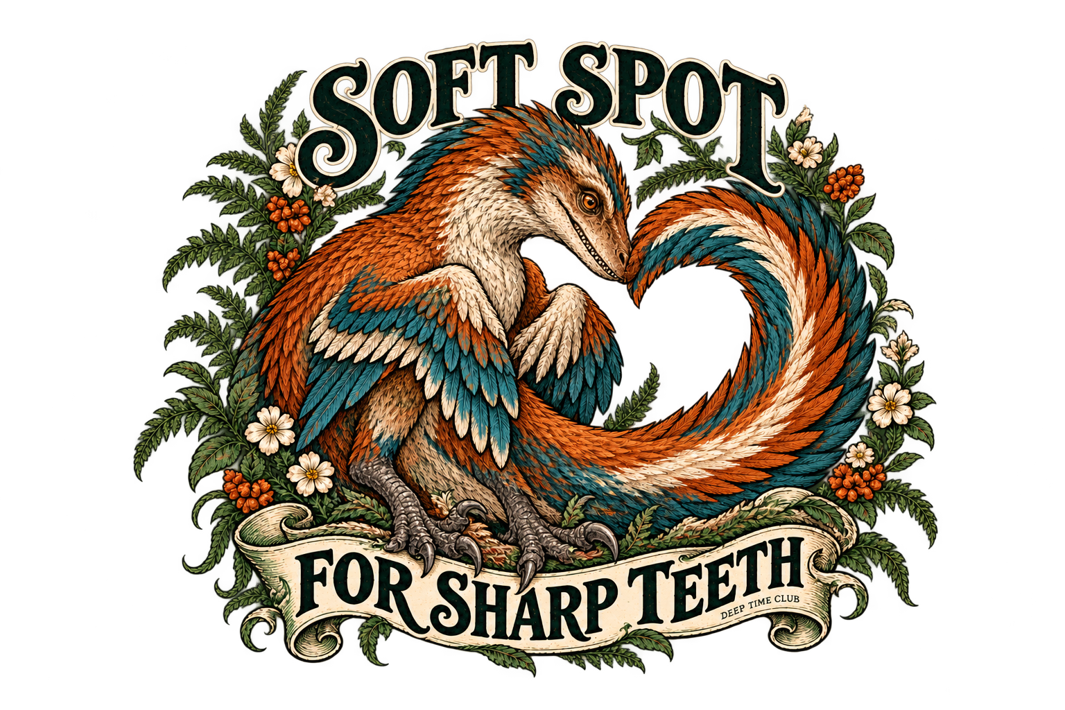 Close view of the original Soft Spot for Sharp Teeth Tee graphic